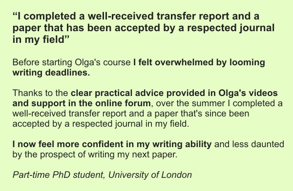 Testimonial for Olga's online course: writing a report and a paper